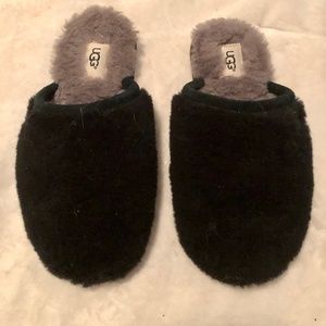 UGG FLUFFETTE Ladies Wool Mule Slippers Black Size 6 New